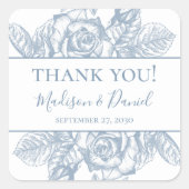 感謝を込めて　ダスティーブルーの花柄ウェディング　サンクス スクエアシール (正面)