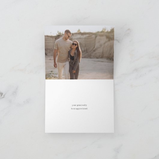「感謝を込めて」モダンミニマルスクリプト写真 サンキューカード (内部)