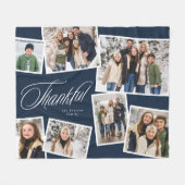 感謝エレガントのネイビーブルー7フォトコラージュ フリースブランケット (正面(横))