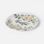 感謝エレガントアイボリーピンクの花とカボチャ ペーパープレート (アングル)