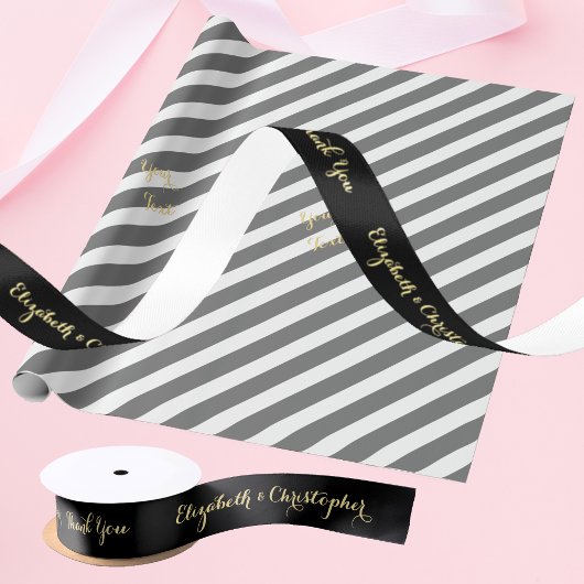 感謝エレガントブラック金ゴールドカスタム結婚式の好意 サテンリボン