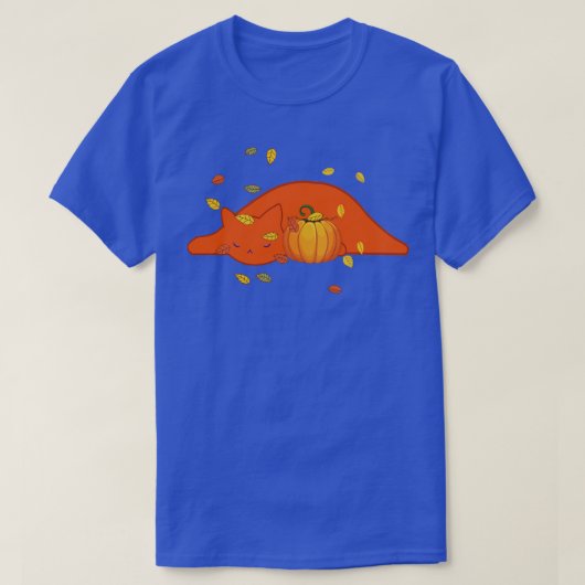 感謝オレンジの眠る猫葉の秋スタイル Tシャツ (デザイン正面)