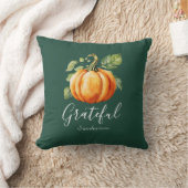 感謝オレンジカボチャ濃い緑パーソナライズされた クッション (ブランケット)