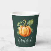 感謝オレンジカボチャ濃い緑 紙コップ (正面)