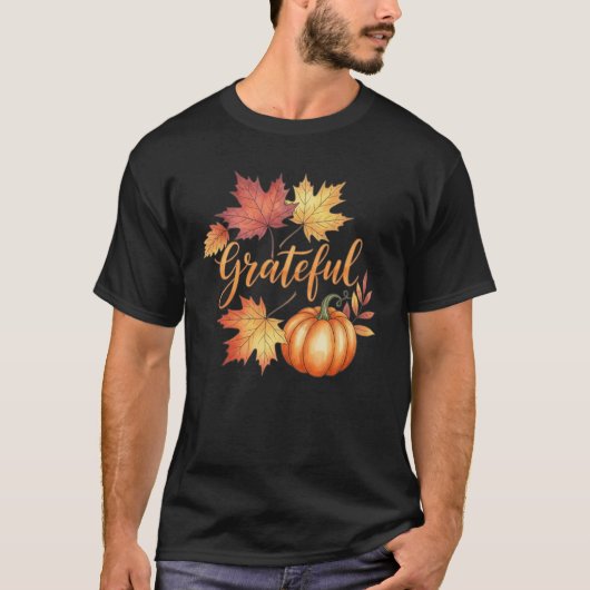 感謝カボチャ&紅葉メンズ Tシャツ (正面)