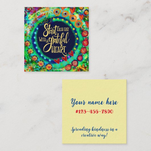 感謝カラフルのインスピリティ連絡カード スクエア名刺 (正面/裏面)