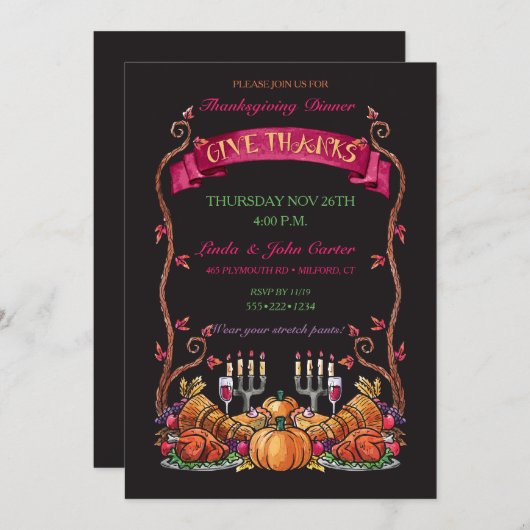 感謝カラフル色彩の鮮やか祭の夕食の手が引かれる 招待状 (正面/裏面)