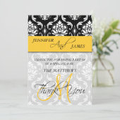 感謝カード ダマスク モノグラム 名前 黄色 (スタンド正面)