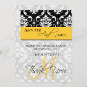 感謝カード ダマスク モノグラム 名前 黄色 (正面/裏面)