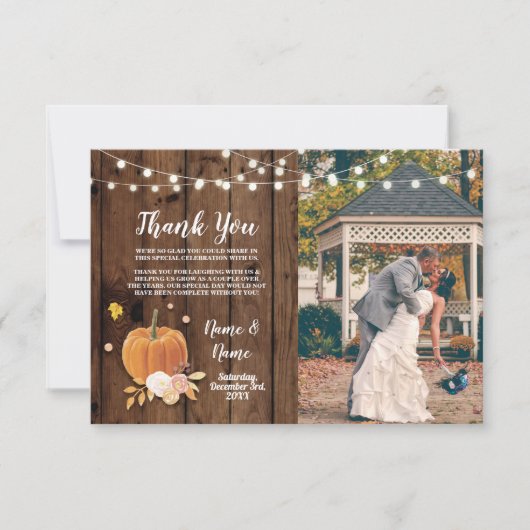 感謝カード フォト パンプキン ライト ウッド 招待状 (正面)