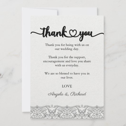 感謝カード, 感謝カードの台本, レース サンキューカード (正面)