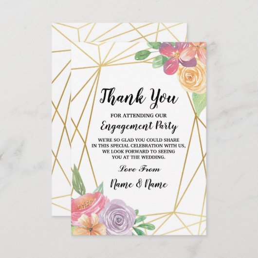 感謝カード 結婚式 ゴールド フラワーリング 招待状 (正面/裏面)