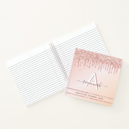 感謝ジャーナルのモノグラムバラ金ゴールドピンクグリッター ノートブック (内部)