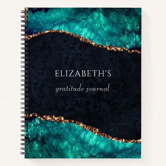 感謝ジャーナルグリーンアゲート金ゴールドグリッター ノートブック (正面)