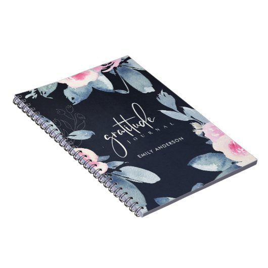感謝ジャーナルネイビーピンク赤面ブルーフローラ ノートブック (右側)