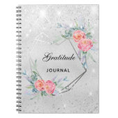 感謝ジャーナル銀ピンク花模様グリッター ノートブック (正面)