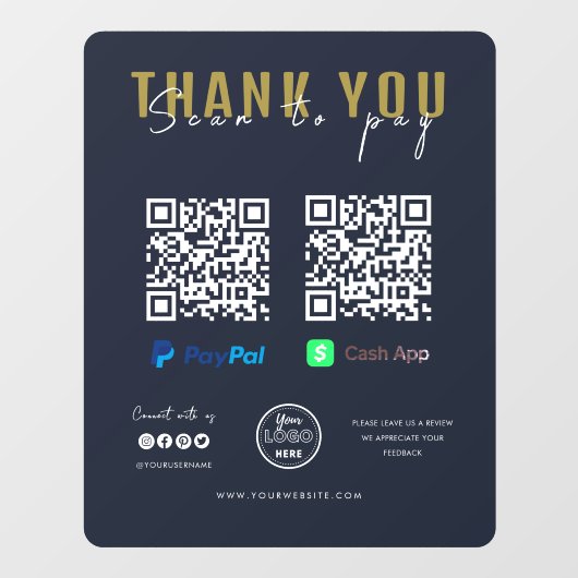 感謝スキャンしてロゴを支払うQRコード支払いネイビー ウィンドウサイン (シート)