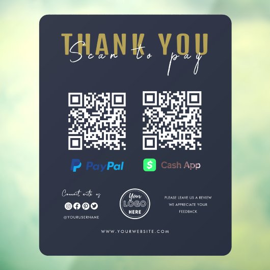感謝スキャンしてロゴを支払うQRコード支払いネイビー ウィンドウサイン (シート3)