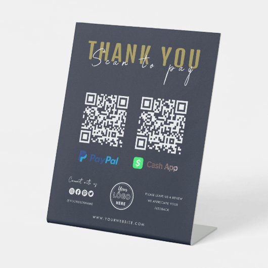感謝スキャンしてロゴを支払うQRコード支払いネイビー 台座サイン (正面)