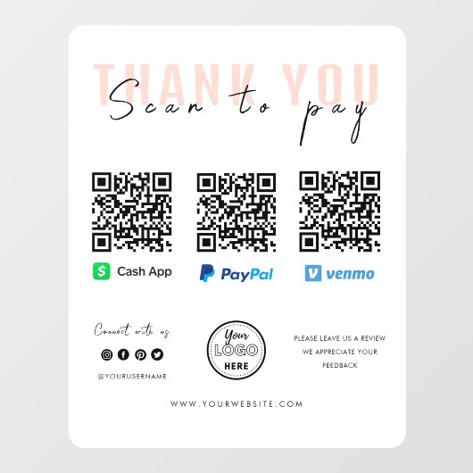 感謝スキャンしてロゴを支払うQRコード支払い白 ウィンドウサイン (シート)