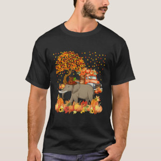 感謝ゾウとカボチャの秋ひまわり Tシャツ