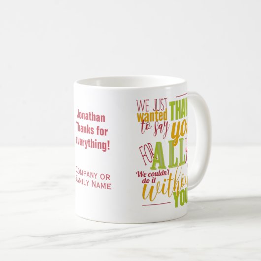 感謝タイポグラフィ感謝していメッセージ コーヒーマグカップ (正面右)