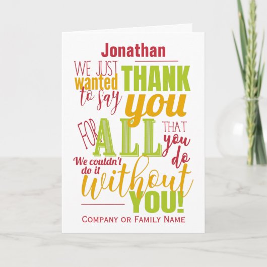 感謝タイポグラフィ感謝していメッセージ サンキューカード (正面)