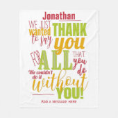 感謝タイポグラフィ感謝していメッセージ フリースブランケット (正面)