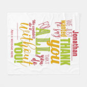 感謝タイポグラフィ感謝していメッセージ フリースブランケット (正面(横))