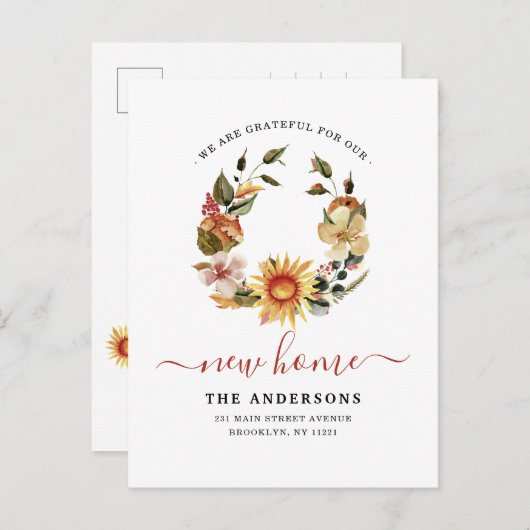 感謝ニューホーム引っ越しました秋リース移動 案内ポストカード (正面/裏面)