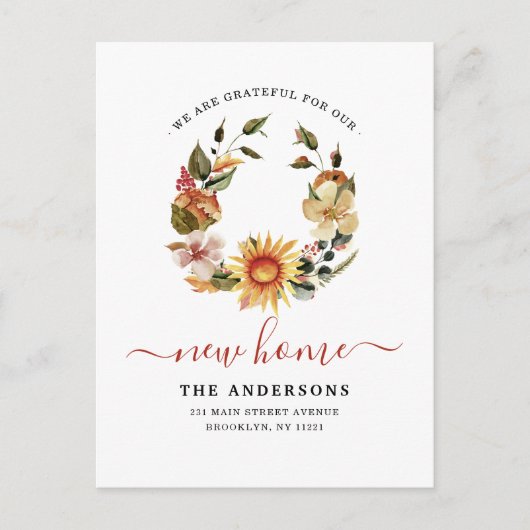 感謝ニューホーム引っ越しました秋リース移動 案内ポストカード (正面)