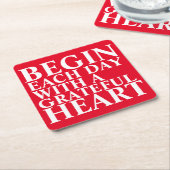 感謝ハートグラフィックタイポグラフィコースター スクエアペーパーコースター (アングル)