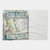 感謝ハート水色フローラ窓 キッチンタオル (横)