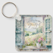 感謝ハート水色フローラ窓 キーホルダー (正面)