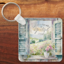 感謝ハート水色フローラ窓