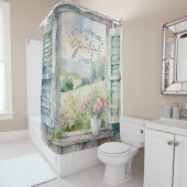 感謝ハート水色フローラ窓 シャワーカーテン (インサイチュ)