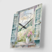 感謝ハート水色フローラ窓 スクエア壁時計 (傾斜)