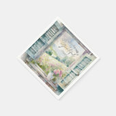 感謝ハート水色フローラ窓 スタンダードカクテルナプキン (角)