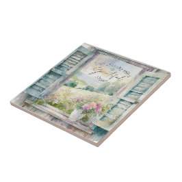 感謝ハート水色フローラ窓 タイル