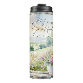 感謝ハート水色フローラ窓 タンブラー