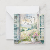 感謝ハート水色フローラ窓 ノートカード (正面)