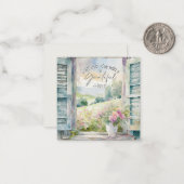 感謝ハート水色フローラ窓 ノートカード (正面/裏面インサイチュ)