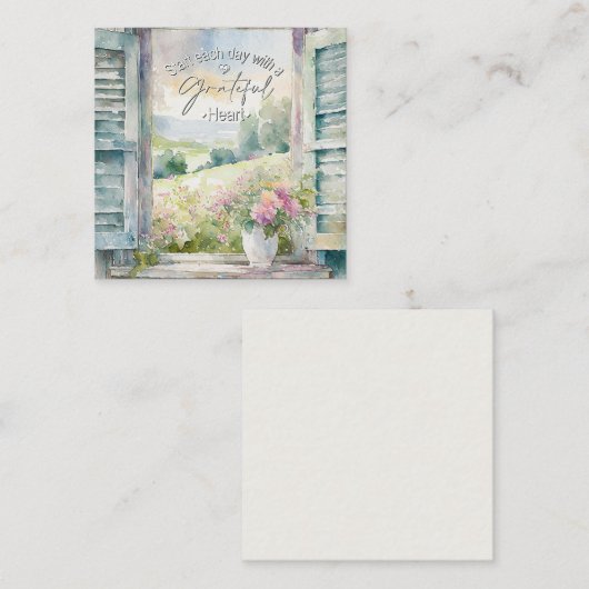 感謝ハート水色フローラ窓 ノートカード (正面/裏面)