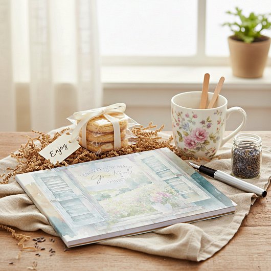 感謝ハート水色フローラ窓 ノートパッド