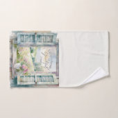 感謝ハート水色フローラ窓 ハンドタオル (ハンドタオル)