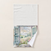 感謝ハート水色フローラ窓 ハンドタオル (ハンドタオル)