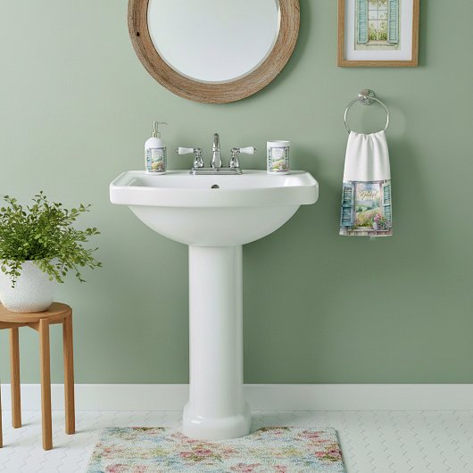 感謝ハート水色フローラ窓 ハンドタオル