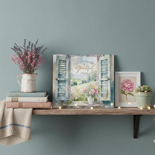 感謝ハート水色フローラ窓 フォトプラーク