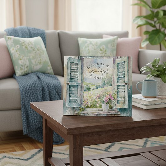 感謝ハート水色フローラ窓 フォトプラーク