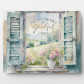 感謝ハート水色フローラ窓 フォトプラーク (正面)